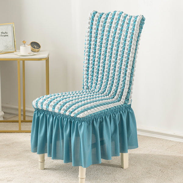 Thick Seersucker Ruffle Chair Cover Bicolor Blue