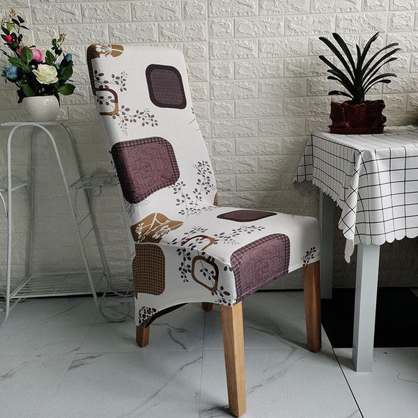 XL Size Pattern Long Back Chair Covers Purple Pattern