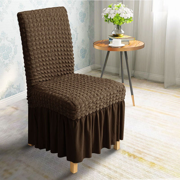 Seersucker Ruffle Chair Cover Coffee