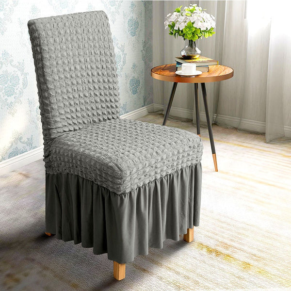 Seersucker Ruffle Chair Cover Light Gray