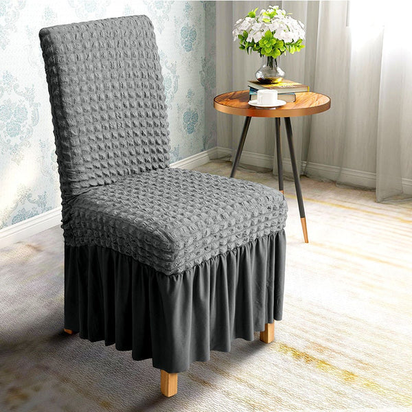 Seersucker Ruffle Chair Cover Dark Gray