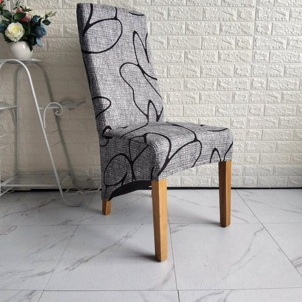 XL Size Pattern Long Back Chair Covers Grey Pattern
