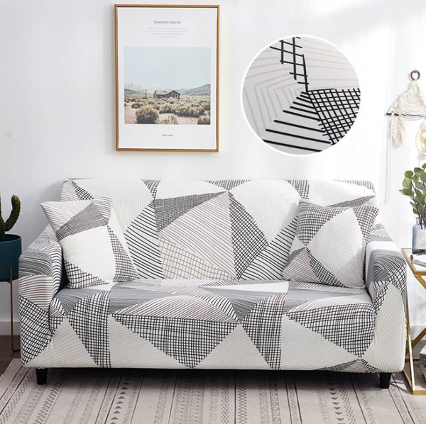 Pattern Super Stretch Sofa Cover Grey Line