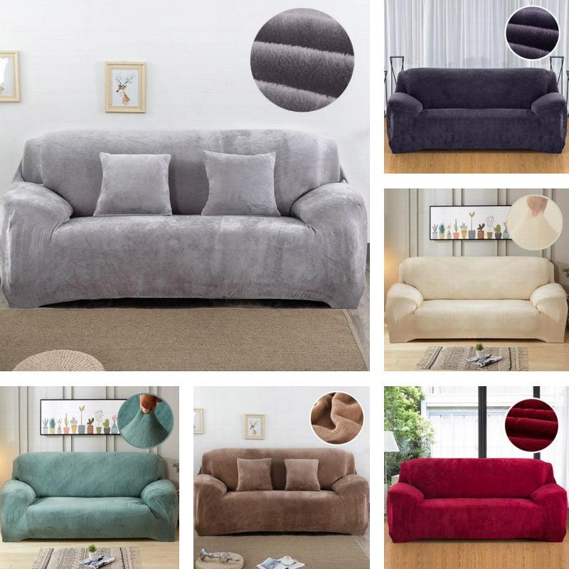Velvet Stretch Sofa Slipcover – 2-Seater Couch Cover – Plush Cushion Protector – Solid Modern