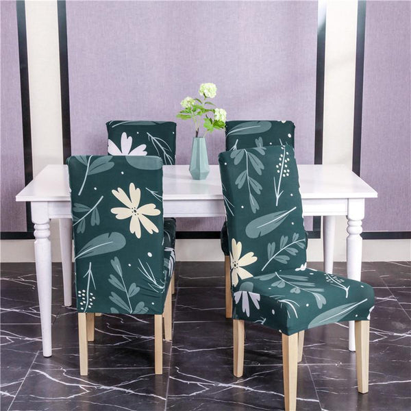 Stretchable Floral Pattern Dining Chair Slipcover Green Feather
