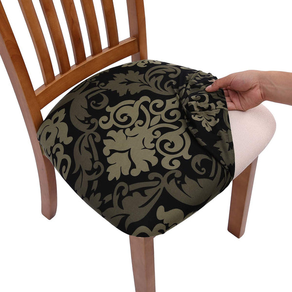Pattern Stretchable Dining Chair Seat Cover Dark Green Pattern