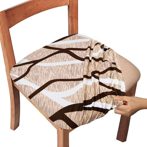Pattern Stretchable Dining Chair Seat Cover Brown Line