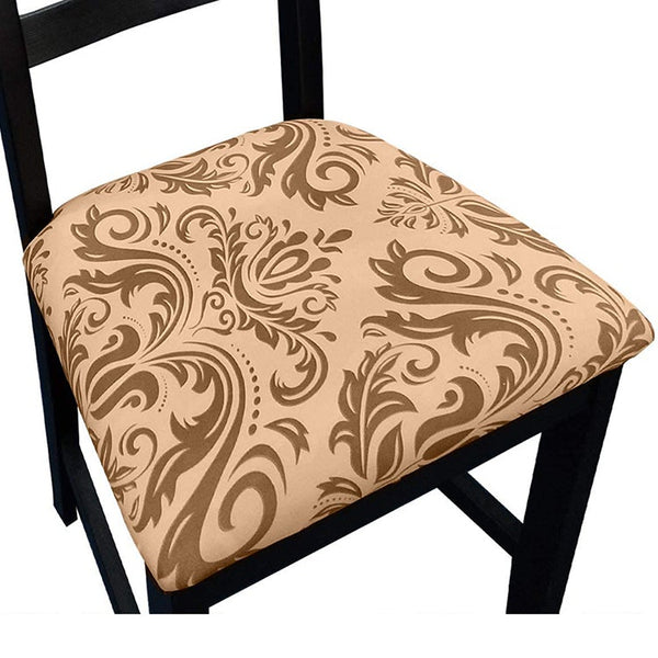 Pattern Stretchable Dining Chair Seat Cover Khaki Line