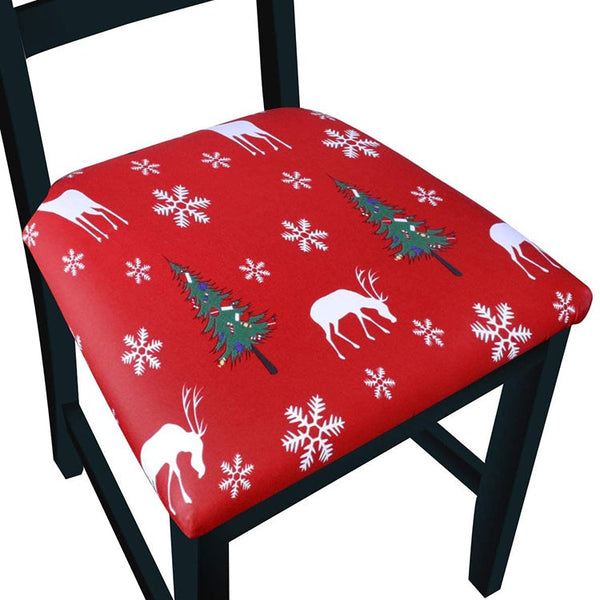 Pattern Stretchable Dining Chair Seat Cover Christmas Tree