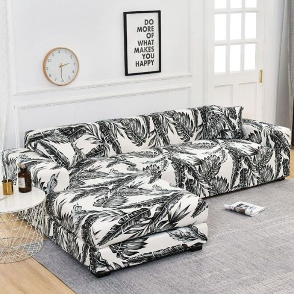 L-Shaped Sectional Couch Covers  Black Flower