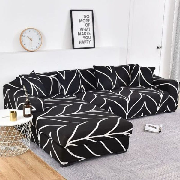 L-Shaped Sectional Couch Covers Balck Leaf