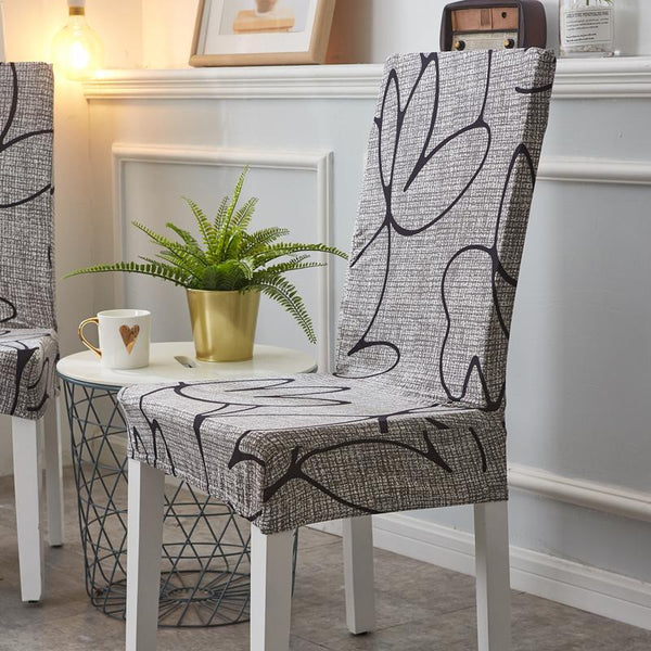 Stretchable Floral Pattern Dining Chair Slipcover Black Line